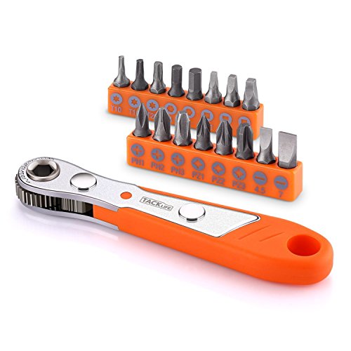 17 Pcs Mini Ratchet Screwdriver with 1 4” Drive  Tacklife ratchet Wrench and Bits  36-tooth Close Quarter - HRSB1A