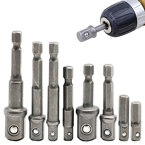8Pcs Socket Adapter Impact Extension Set 1 4  3 8  1 2  Impact Hex Shank Drill Bits Bar Set  Drill Adapter Set Turns PowerDrill into High Speed Nut Driver for Automotive DIY and Home Repair Tool Kits