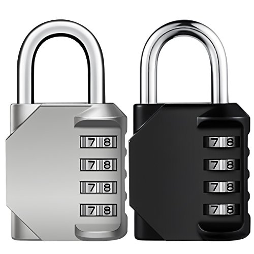 Combination Lock  KeeKit Padlock Combination  4 Digit Re-settable Combo Lock  Gym Lock  Locker Lock  Waterproof Outdoor Combination Lock for Gate  Cases  Toolbox  Silver Black  2 Pack