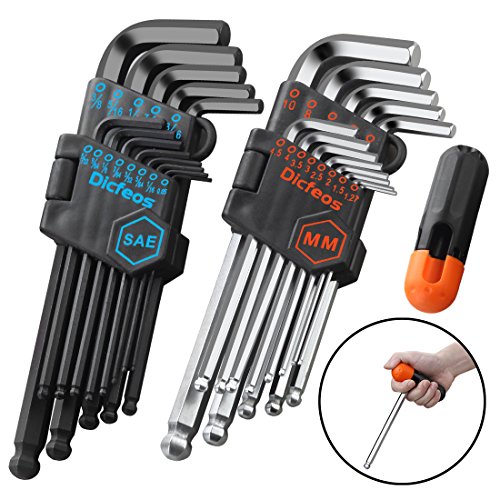 Dicfeos Hex Key Allen Wrench Set 26-Piece  SAE Metric Long Arm Ball End Hex Key Set Tools  Industrial Grade Allen Wrench Set  Bonus Free Strength Helping T-handle