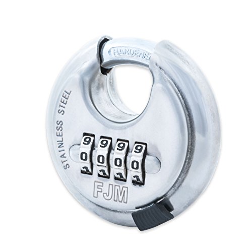 FJM Security SX-790 4-Dial Combination Disc Padlock With Shielded Hardened Steel Shackle and 10 000 Possible Combinations