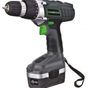 Genesis GCD18BK 18 Volt Cordless Variable Speed Drill Driver Kit  Grey  3 8-inch chuck with Hard Shell Carrying Case  13 Bit Assortment  and Ni-Cad Battery Charger