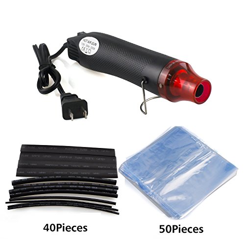 Heat Gun  URBEST Mini Hot Air Gun 300W Handheld Multi-Purpose Electric Heating US Plug Tool for DIY Craft with 40Pcs Heat Shrink Tubing and 50Pcs Shrink Wrap Bags (Black heat gun)
