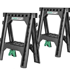 Hitachi 115445 Folding Sawhorses  Heavy Duty Stand  4 Sawbucks  1 200 lb Capacity  2 Pack