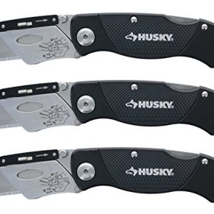 Husky Folding Sure-Grip Lock Back Utility Knives Multi Pack (3 Piece Set  3 x Husky Knives w  Blades) (Colors Vary)
