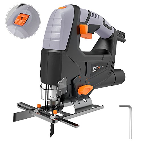 Jigsaw  5 Amp 3000 SPM  10feet Cord Length  Pure Copper Motor  Adjustable Speed (1-6 dial)   Bevel Angle (0°-45°)   Orbit (1-4)  Dust Extraction  Parallel Guard - PJS03A Tacklife