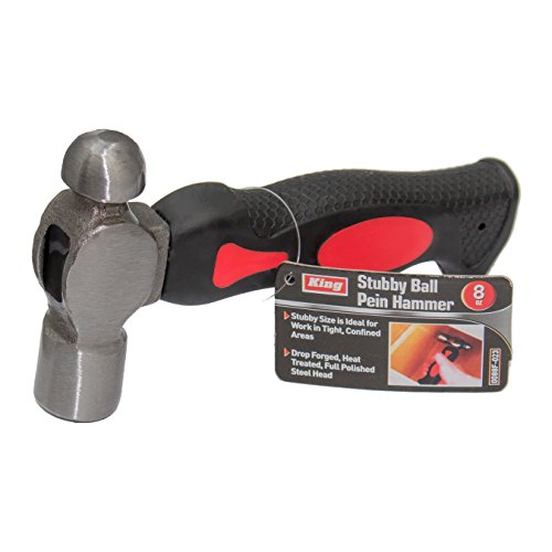 KING 8 oz Stubby Ball Pein Hammer w  Fiberglass Handle 0088-0   Portable Mini Small Peening Hand Tool for Metal Working   Drop Forged  Heat Treated and Fully Polished Steel Head