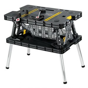 Keter Folding Compact Workbench Sawhorse Work Table with Clamps 1000 lb Capacity