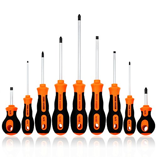 Kingsdun Phillips and Flathead Screwdriver Set  9pcs Long and Stubby Screwdriver Set with Magnetic Tips and Comfortable Non-skid Handle  Heavy Duty Hand Tool Kit for Repairing Crafting