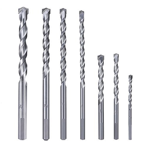Meterk 7PCS Masonry Drill Bit Set with Sandblasting Surface Treatment  Drills Through Concrete Masonry  Carbide Tipped Bits  Round Shank etc (Silver)