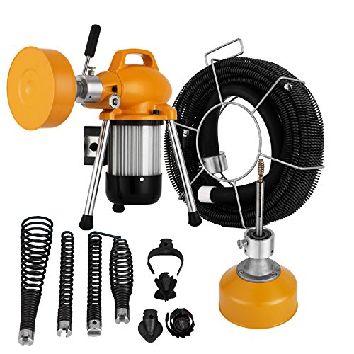OrangeA Sewer Snake Drill Drain Auger Cleaner 99 FT 400 RPM 400W Wide Electric Drain Cleaning Machine 4 Cutters and 4 Augers Drain Cleaner Drum Auger Snake for 3 4  to 5  Pipes (99 FT)