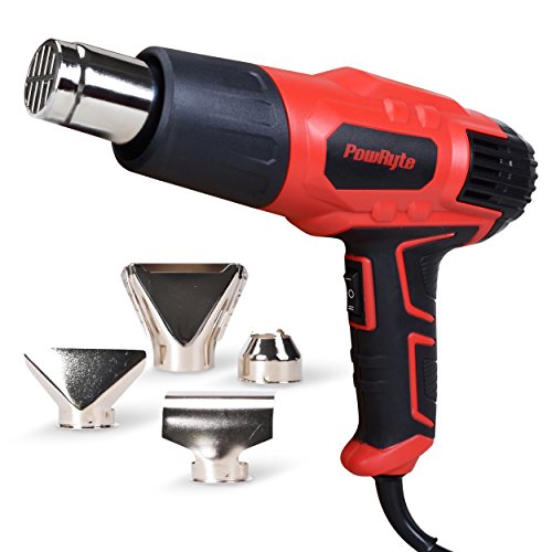 PowRyte Dual-Temperature 1500-watt Heat Gun  572℉-1022℉(300℃-550℃) with Overload Protection  with 4 Nozzles for Stripping Paint  Bending Pipes  loosening rusted bolts  ergonomic design rubber handle