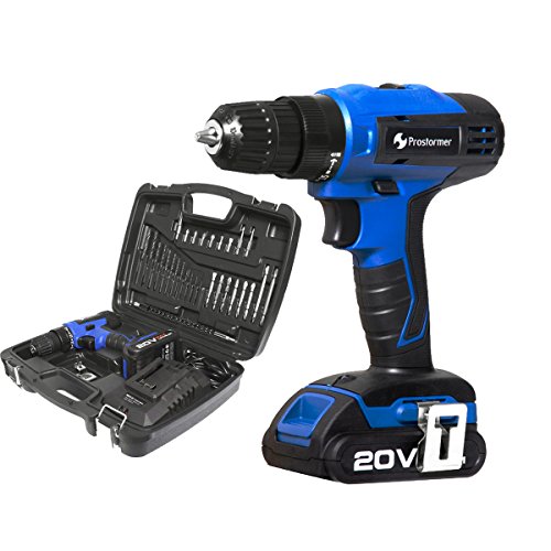 Prostormer 20V Max 3 8  Cordless Drill Driver Set  2-Speed Max Torque 310 In lbs 15 1 Position with LED  1 Hour Fast Charger  30pcs Accessories and Carrying Case Included