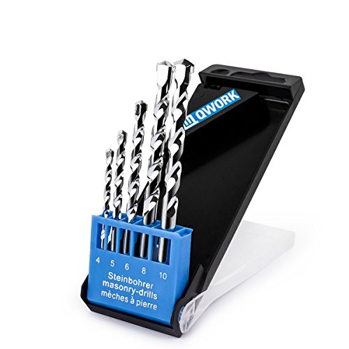QWORK 5 Pcs Masonry Drill Bit Set  Strengthened Carbide Tip  Chrome Plated - Durable Storage Case -Drills Through Concrete  Tile  Brick  Plastic  Wood  Drywall and Other Masonry