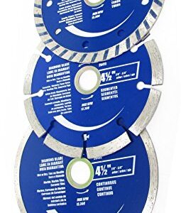 ROK 3Pk 4 1 2  Diamond Blade Set - Fits 7 8  or 5 8  Arbor Angle Grinders