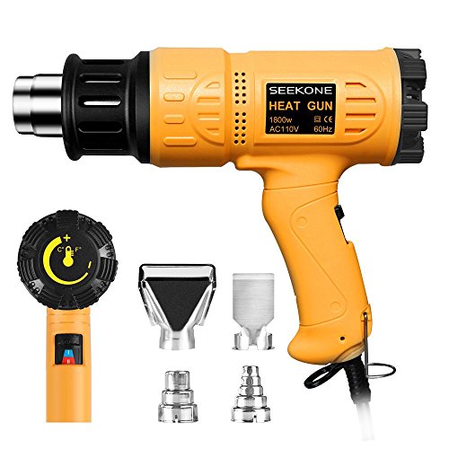 SEEKONE Heat Gun 1800W Heavy Duty Hot Air Gun Variable Temperature Control with 2-Temp Settings 4 Nozzles 122℉~1202℉（50℃- 650℃）with Overload Protection for Crafts  Shrinking PVC  Stripping Paint