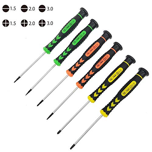 Screwdriver SET OF 6 - Magnetic Flathead and Philips With NON-SKID Handle in Different SIZES   COLORS - Professional Repair Tool Kit For Electronics  iPhone  PC  Jewelry  Watch  Eyeglass