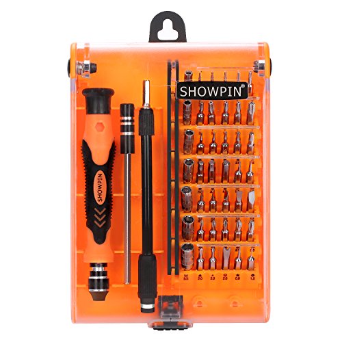 Showpin 45in1 Mini Precision Screwdriver Set with Case with Tweezer Handle and Small Torx Hex Bits Professional Repair Tool Kit with 42 Magnetic Bits for PC iphone Tablet Laptop Camera Game Console
