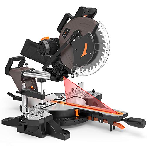 Sliding Compound Miter Saw  12-inch 15Amp  Double-Bevel Adjustable Cutting Angle  10feet Core Length  Laser Guide  3800Rpm  Clamping Device - Tacklife PMS03A