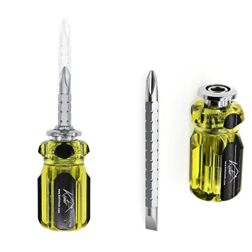Stubby Screwdriver 2 SETS By Kutir - ADJUSTABLE LENGTH and REVERSIBLE DUAL END  Slotted and Phillips Magnetic Tip - EASY TO USE Compact  Portable  POCKET SIZE Small Tool - Short Craftsman Nut Driver
