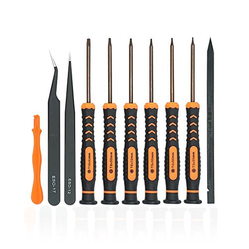 TECKMAN 10 in 1 Torx Screwdriver Set with T3 T4 T5 T6 T8 T10 Security Torx Bit   ESD Tweezers Magnetic Screwdrivers Precision Repair Kit for Xbox PS4 Macbook Computer Ring Doorbell   Folding knife