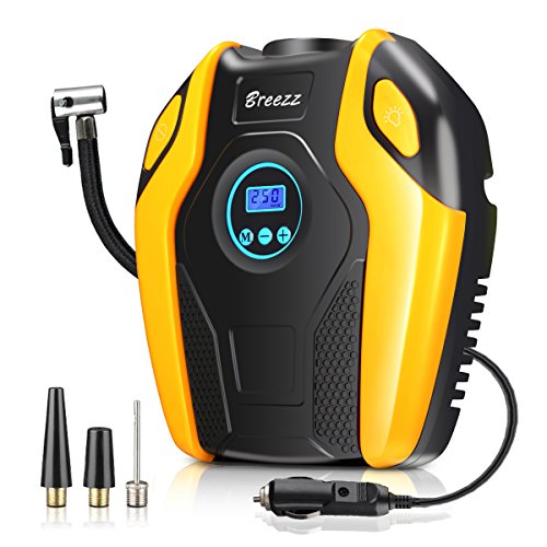 Tire Inflator  BREEZZ Air compressor Pump  12V DC Portable Auto Tire pump with Digital Display up to 150PSI for Car  Bicycle and Other Inflatables (Orange-1)