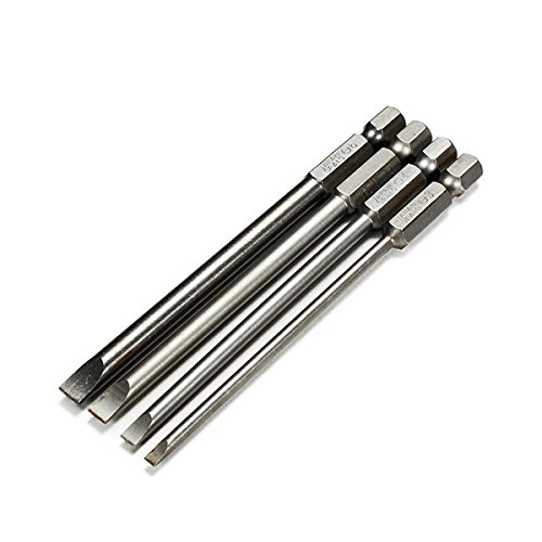 Toolcool 4pcs 100mm 3mm 4mm 5mm 6mm Magnetic Flat Head Slotted Tip Screwdrivers Bits Set 1 4 Inch Hex Shank