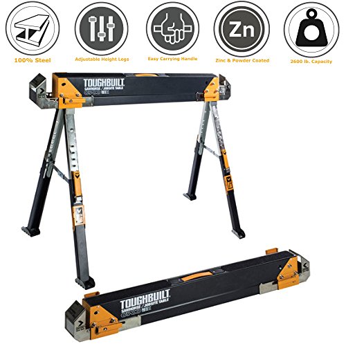 ToughBuilt - Folding Sawhorse Jobsite Table - Sturdy  Durable  Lightweight  Heavy-Duty  100  High Grade Steel  1300lb Capacity  Pivoting Feet  Adjustable Height Legs  Easy Carry Handle (TB-C700) NEW