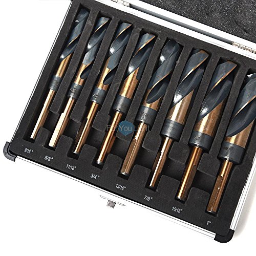 USA Premium Store 8PCS 9 16  to 1  HSS Deming Industrial Large Drill Bits Set For Metal With Case