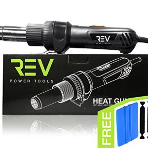 VViViD REV Inline Design Corded Electric Heat Gun for Automotive Vinyl Wrap Including Blue Application Squeegee   2x Black Felt Safety Decals