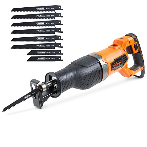 VonHaus 9 Amp Reciprocating Saw Kit with 8 Blades - 2500 RPM Variable Speed and Trigger Switch for Wood Cutting and Metal Cutting