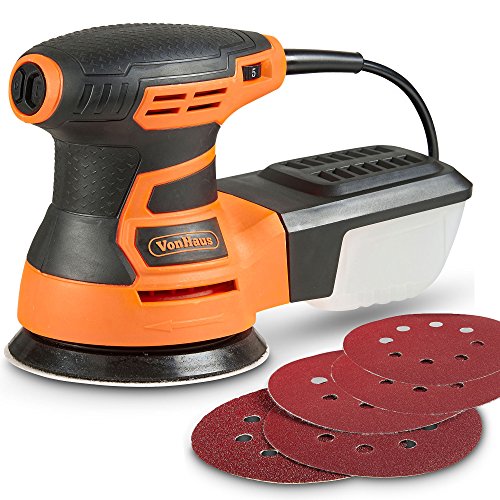 VonHaus Random Orbit Sander with 13000 RPM Variable Speeds and Dust Extraction System - Includes 5 Random Orbital Sander Pads
