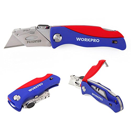 WORKPRO Folding Utility Knife Quick-change Box Cutter  Blade Storage in Handle with 5 Extra Blades Included
