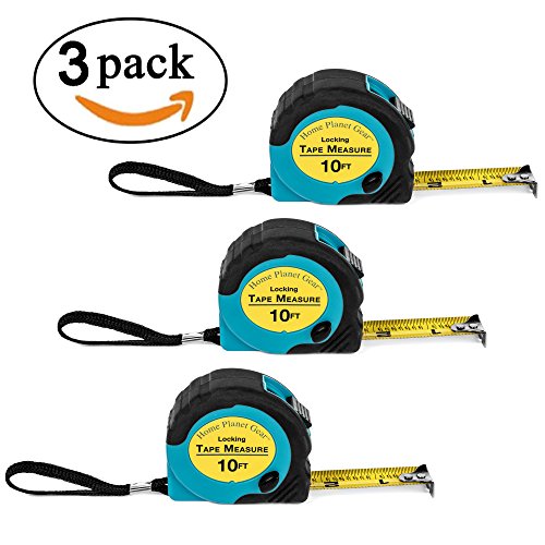 Where's My Tape Measure  - 3 Pack of 10 ft  Locking  Retractable Auto-Wind Measuring Tapes with Fractions  Accurate  Easy to Read   EASY TO FIND
