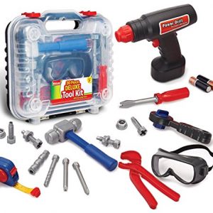 Durable Kids Tool Set with Electronic Cordless Drill and 18 Pretend Play Construction Accessories  with a Sturdy Case