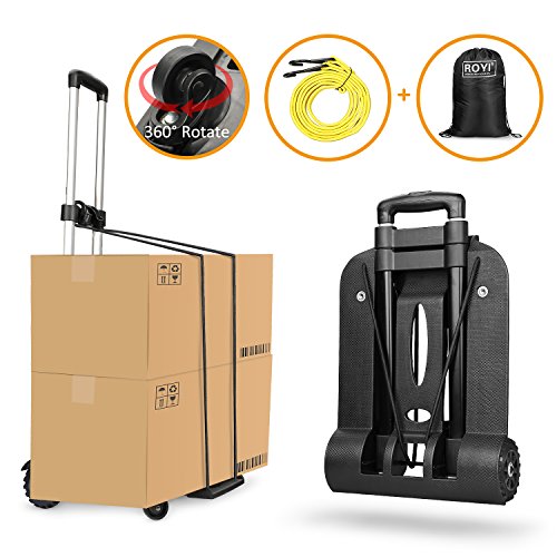 Folding Hand Truck 4 Wheel-roate 75 Kg 165 lbs Heavy Duty Solid Construction Utility Cart Compact and Lightweight for Luggage Personal Travel Auto Moving and Office Use