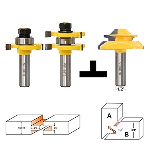 Valiant Tongue and Groove Router Bit Tool Set ½'' Shank With 45° Lock Miter Bit ½'' Shank - Solid Steel  Anti Kickback Design  Easy Operation - For Doors  Tables  Shelves  Walls  DIY Woodwork   More