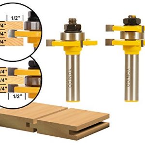 Yonico 15221 Matched Tongue and Groove Router Bit Set 1 2-Inch Shank