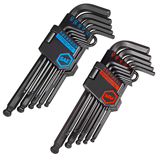 CARBYNE 26 Piece Long Arm Ball End Hex Key Wrench Set  Inch Metric  S2 Steel